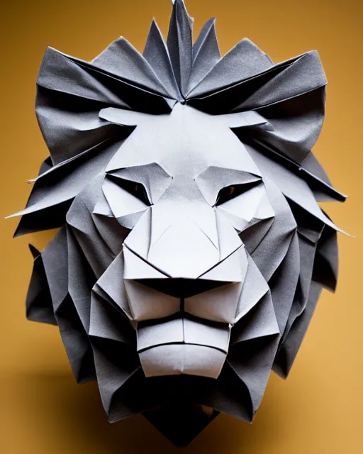 Prompt: an origami lion by akira yoshizawa, realistic, very detailed, complex, intricate, studio lighting, bokeh, sigma 5 0 mm f 1. 4