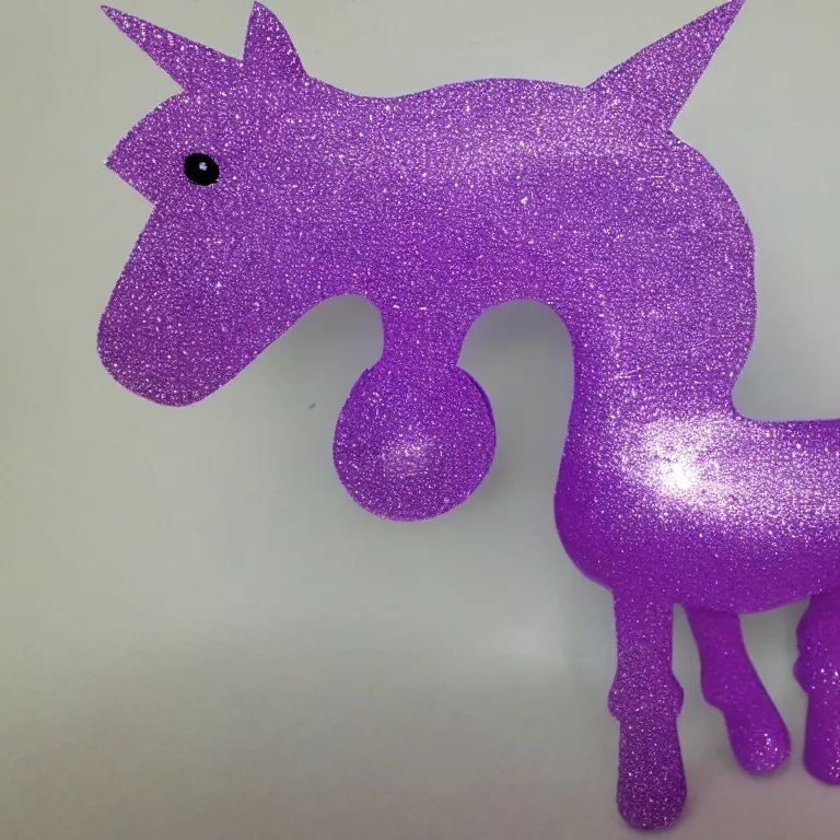 Image similar to a child's purple sparkling unicorn small and cheaply made