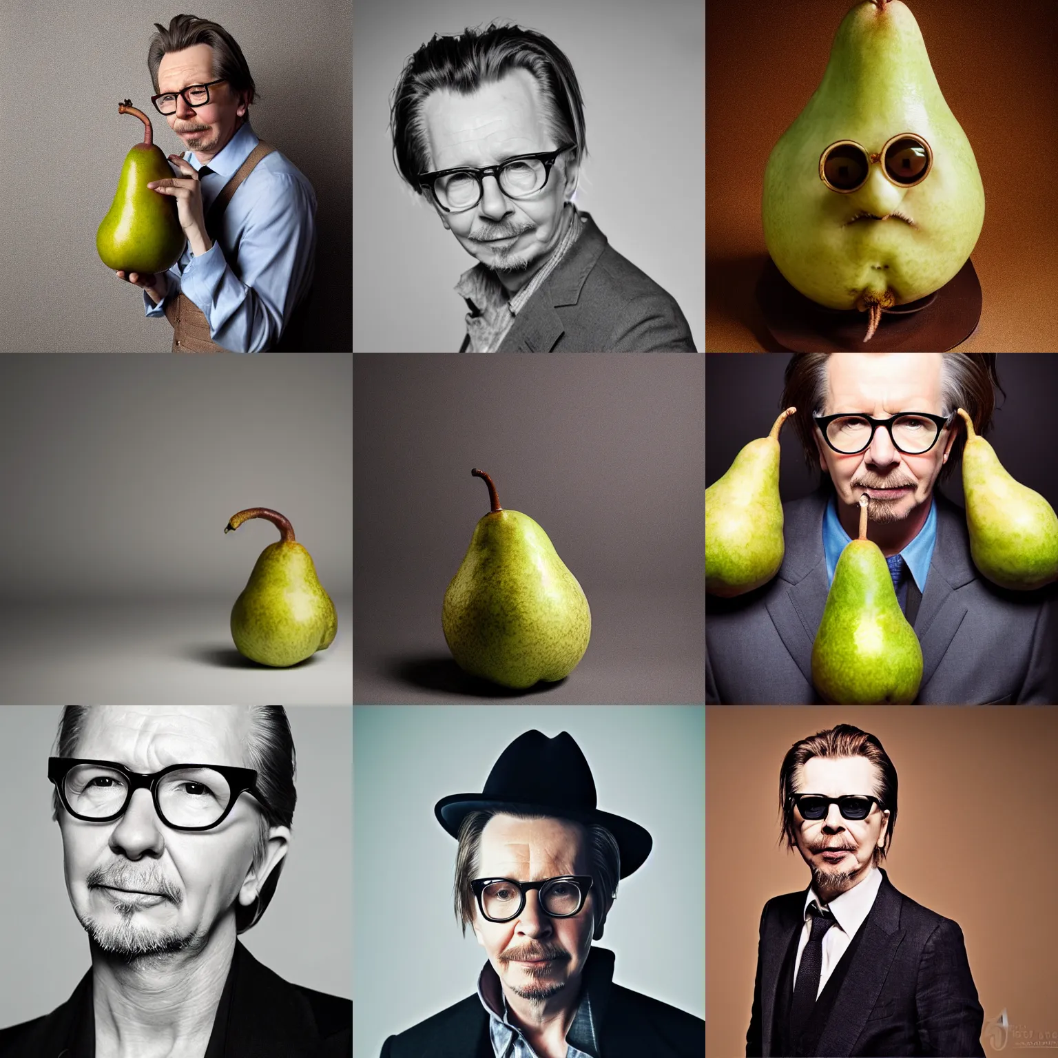 Prompt: gary oldman as a pear, professional photography, studio lighting