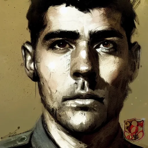 Image similar to portrait of spanish revolutionary leader jose diaz ramos, colourised, face portrait, epic, tragic, military art, fantasy, dieselpunk, hd shot, digital portrait, beautiful, artstation, comic style, by artgerm, guy denning, jakub rozalski, magali villeneuve and charlie bowater