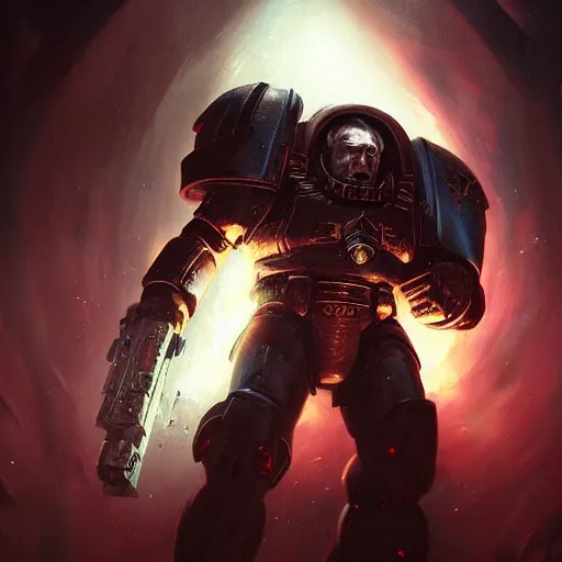 Image similar to space marine, high detail, dramatic light, 4 0 k, digital art, painted by seb mckinnon, painted by greg rutkowski, trending on artstation