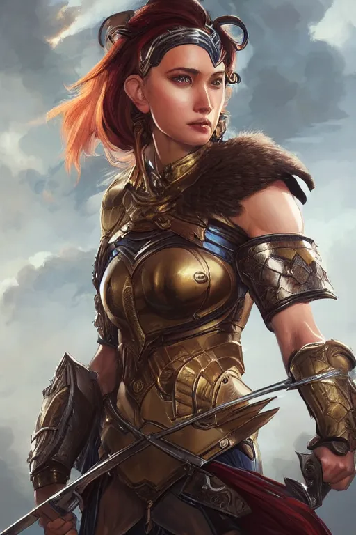 Image similar to amazon valkyrie athena, d & d, fantasy, portrait, highly detailed, headshot, digital painting, trending on artstation, concept art, sharp focus, illustration, art by artgerm and greg rutkowski and magali villeneuve