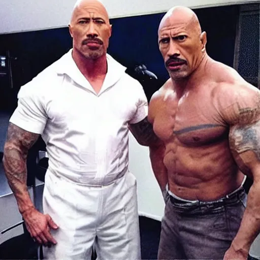 Image similar to Walter white working with Dwayne the rock johnson