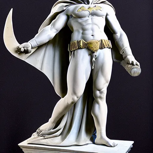 Prompt: greek sculpture of batman in marble,