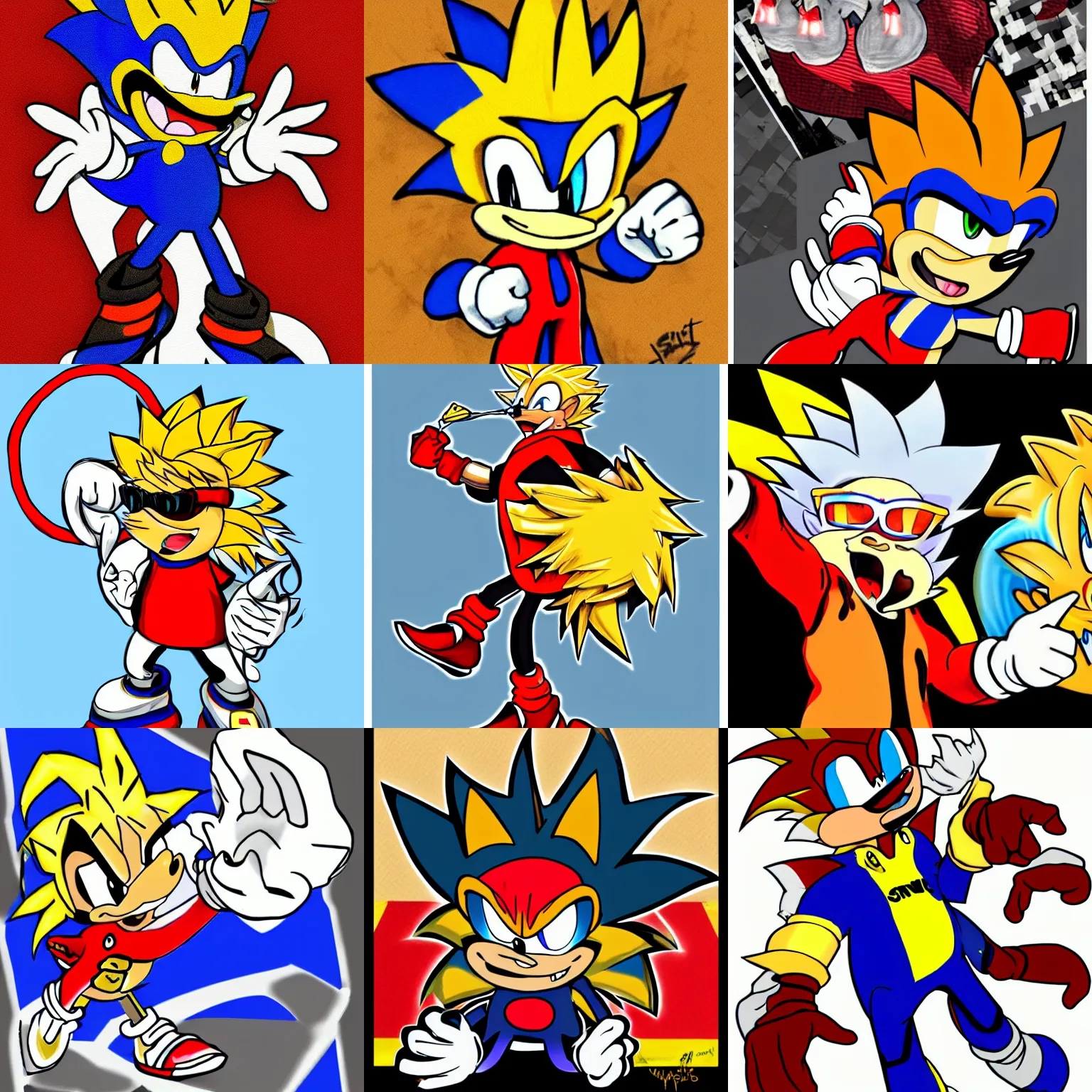 Prompt: Guy Fieri as a Sonic the Hedgehog character, original artwork, DeviantART, tumblr