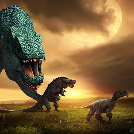 a huge monster protecting his eggs from a dinosaur, | Stable Diffusion ...