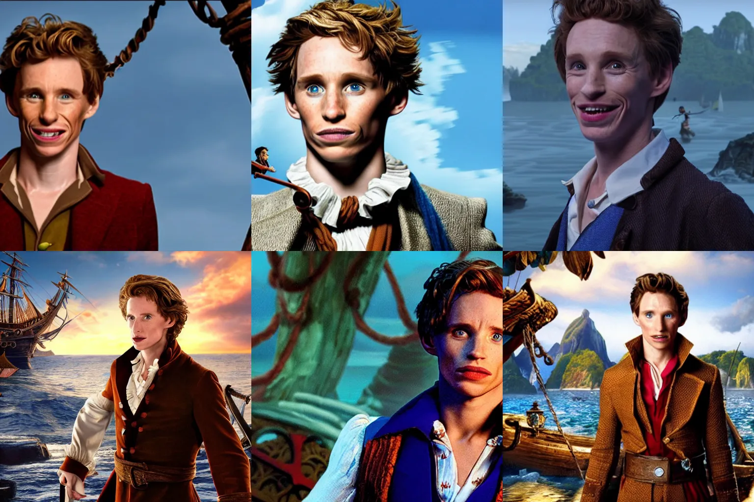 Prompt: Eddie Redmayne as guybrush threepwood, still from the curse of the monkey island