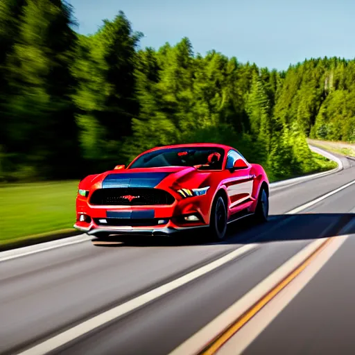 Image similar to red ford mustang driving on the highway