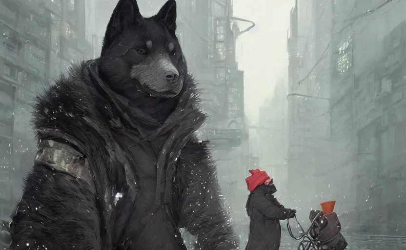 Image similar to highly detailed portrait of a black shiba as a homeless, in gta v, stephen bliss, unreal engine, fantasy art by greg rutkowski, loish, rhads, ferdinand knab, makoto shinkai and lois van baarle, ilya kuvshinov, rossdraws, tom bagshaw, global illumination, radiant light, detailed and intricate environment