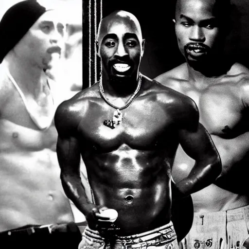 Prompt: 2PAC as PACMAN drinking 6 pack and still having a 6pac abs