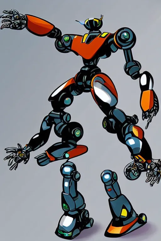 Prompt: a humanoid beetle robot with big mechanical fists, inafune design, official mmx concept scarab reploid