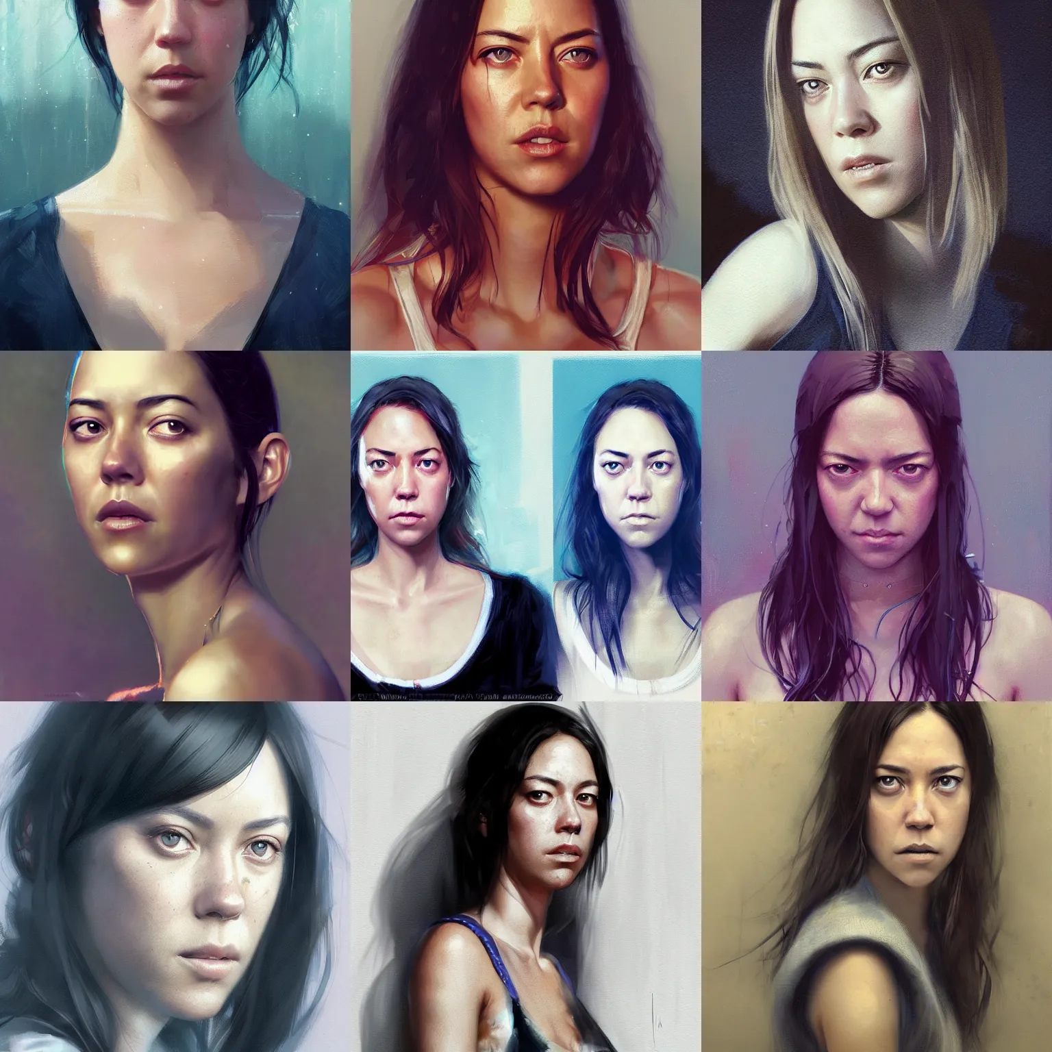 Prompt: woman based on olivia munn mixed with aubrey plaza and chloe sevigny by yoshitaka amano, by greg rutkowski, by jeremy lipkinng, by artgerm, digital art, octane render