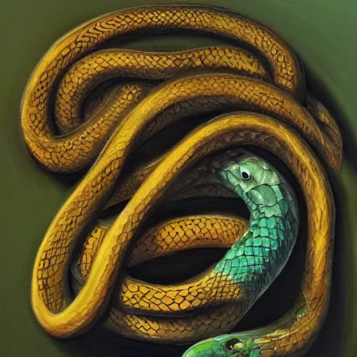 Image similar to 🐍🎧☢, oil painting