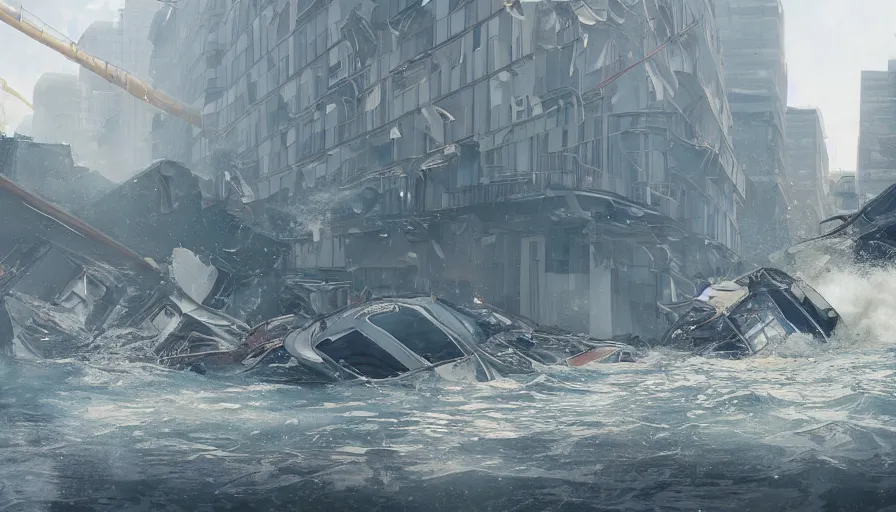 Prompt: washington dc hit by tsunami, boat crashing on buildings, hyperdetailed, artstation, cgsociety, 8 k