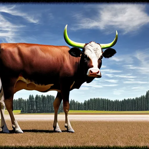 Image similar to a highly detailed ultra realistic photograph of a cow that is an airplane pilot