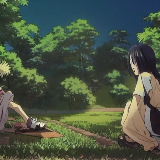 Prompt: “screenshot from anime film by makoto shintai, lush graveyard, sunny day, man alone grieving”