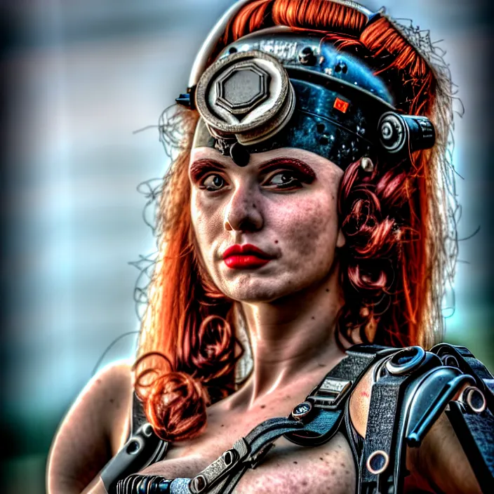 Image similar to photograph of a real - life very beautiful atompunk warrior. extremely detailed. dslr. 8 5 mm.