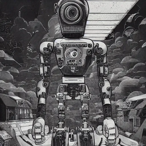 Image similar to mcbess illustration of a lonely robot seeks friend, intricate complexity, by greg rutkowski, artgerm, ross tran, conrad roset, takato yomamoto, ilya kuvshinov. 4 k, beautiful, cinematic dramatic atmosphere
