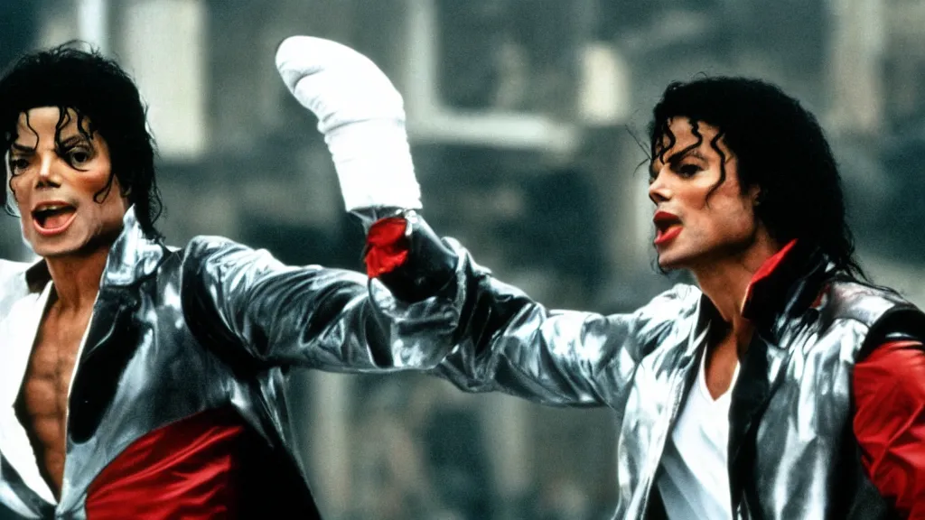 Prompt: film still of michael jackson as rocky balboa in rocky, cinematic-shot, 4k