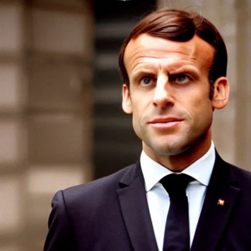Prompt: Emmanuel Macron buzzing in American Psycho (1999)