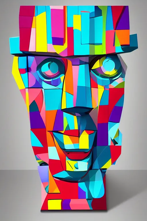 Image similar to cubist moai statue cutout digital illustration cartoon colorful beeple