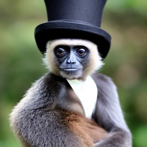 Image similar to a gibbon with a top hat