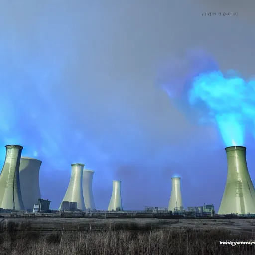 Prompt: Chernobyl cooling towers, blue glow, nuclear explosion, CG Society, 4k, 8k