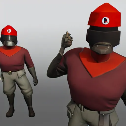 Image similar to team fortress 2 Heavy t-posing on the enemy Medic after killing the enemy Soldier, tf2 in-engine render