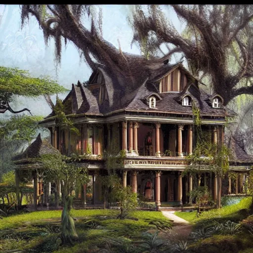 Prompt: mansion in a willow tree grove, Darrell K Sweet, artstation