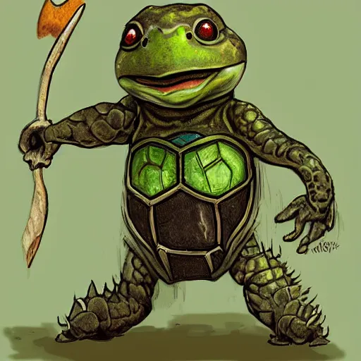 Image similar to anthropomorphic turtle hero by james gurney