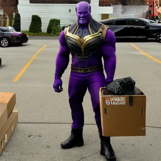 Image similar to thanos stealing someones package,