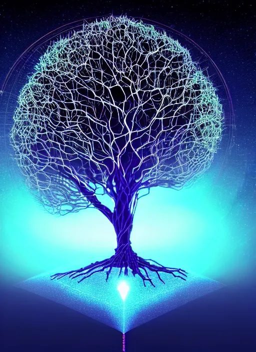 Image similar to high depth, collective civilization tree, calm, healing, resting, life, hybrids, scifi, glowing lights!!, published concept art, mixed medias, image overlays, sharp focus, thin glowing wires, winning illustration, eyes reflecting into eyes into infinity, singularity!!!, 3 6 0 projection, art in the style of 0 0 0 0