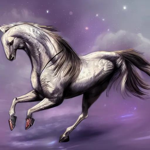 Prompt: fantasy sci fi horse flying in space concept art