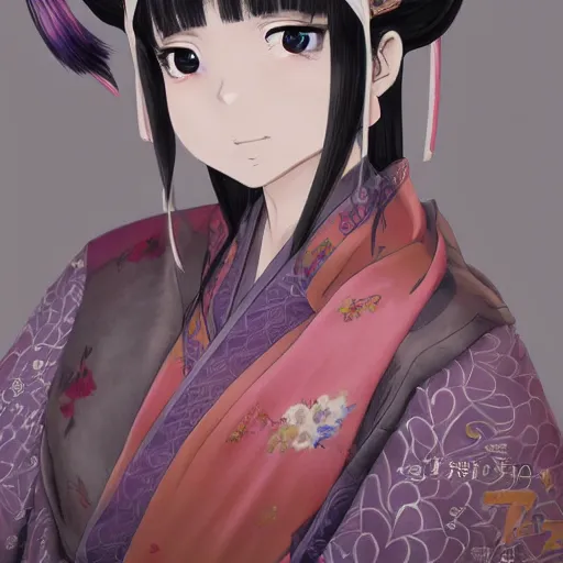 Prompt: A close-up anime portrait of Ssunbiki a noble Japanese lady with fox ears wearing a silk kimono from Skyrim, by a professional manga illustrator, Stanley Artgerm Lau, WLOP, Rossdraws, James Jean, Andrei Riabovitchev, Marc Simonetti, and Sakimichan, tranding on artstation