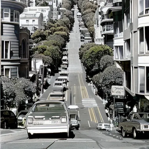 Prompt: San Francisco's Lombard Street In 1975