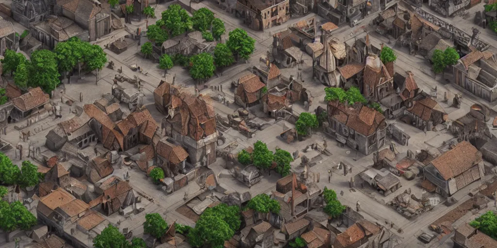 Prompt: isometric 3 d rendering of medieval town, octane render, trending on artstation, cgsociety