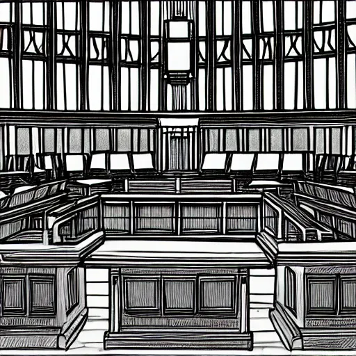 Prompt: courtroom art, lineart