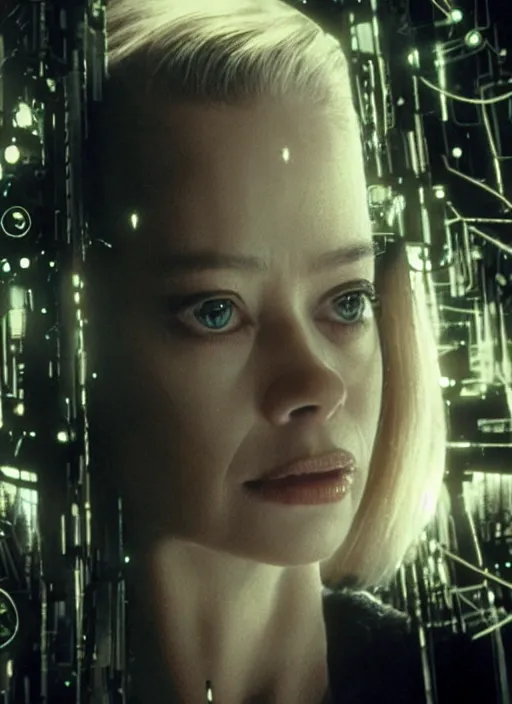 Prompt: 35mm portrait of an intricate and sophisticated borg with the face of young Jeri Ryan , on the background of a weird magical mechanical forest. Round gears visible inside her hear. Very detailed 8k. Fantasy cyberpunk horror. Sharp. Cinematic post-processing