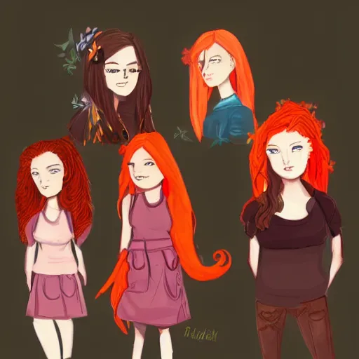 Image similar to cute ginger girls in the style of Loish