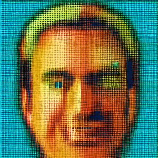 Prompt: portrait of tom sellic, vivid colors, 8 - bit pixel art