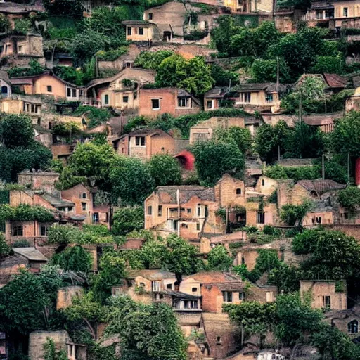 Prompt: a tiny world with streets and houses made of mud, ambient light, beautiful photography