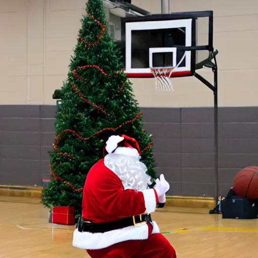 Prompt: Santa playing basketball