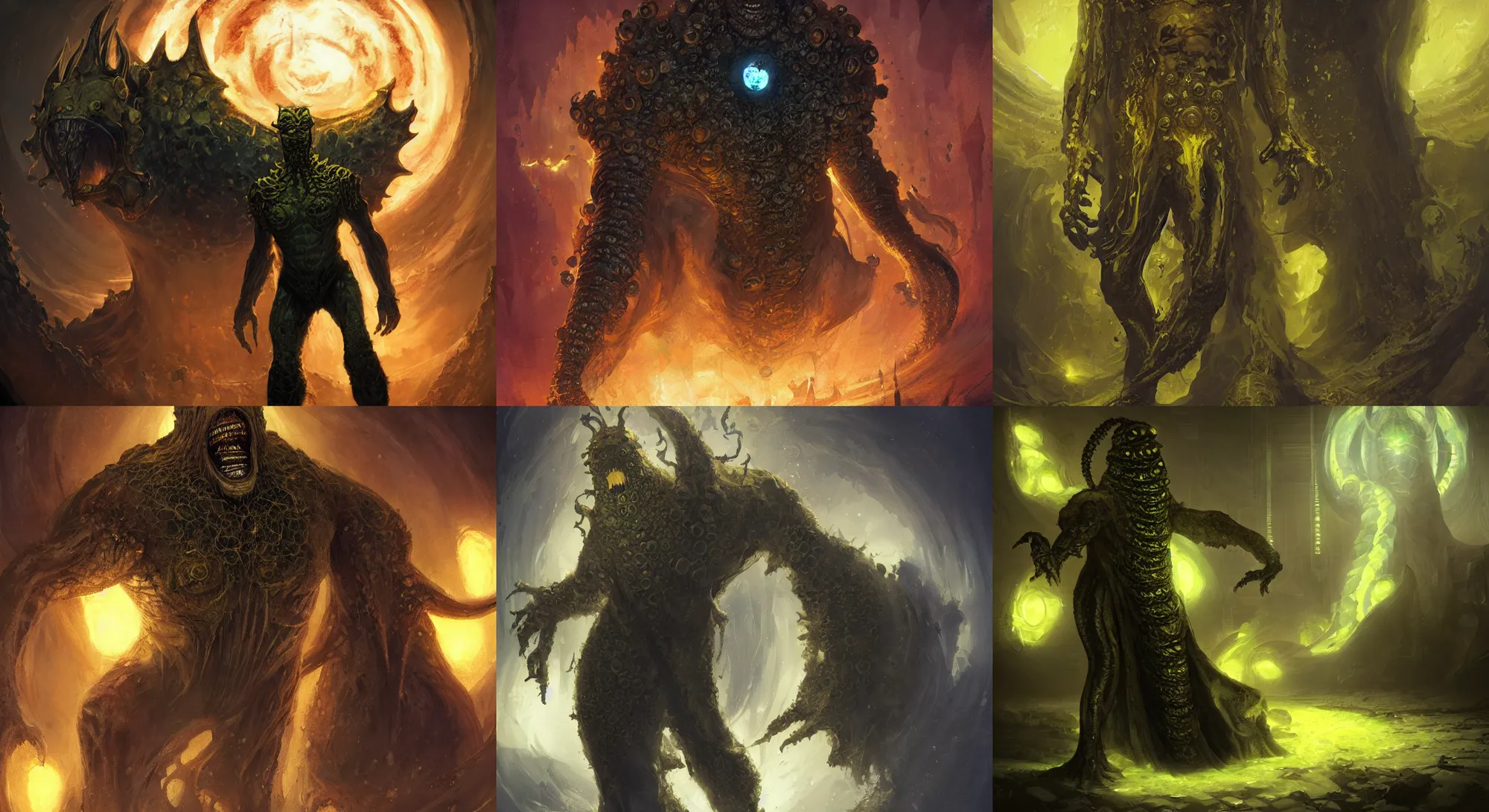 Prompt: A full body portrait of Hastur art by Cedric Peyravernay, Grzegorz Rutkowski and Jason Chan, cosmic horror ominous, mysterious