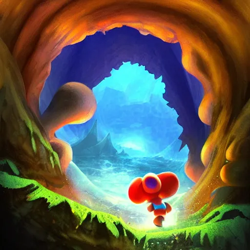 Image similar to the abyss, cave portal entrance into the Mushroom Kingdom, super mario theme, fantasy artwork, award winning, very very very very beautiful scenery, artstation