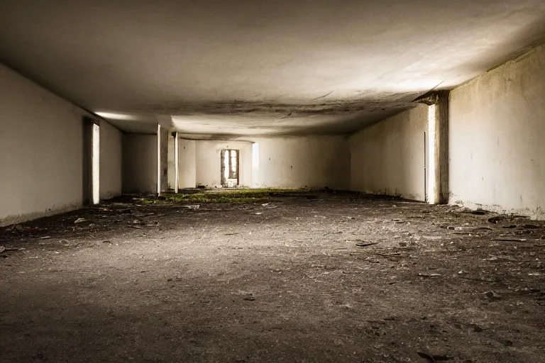 Image similar to photo of long room in underground abandoned bunker, backlight, shot on nikon d 7 5 0