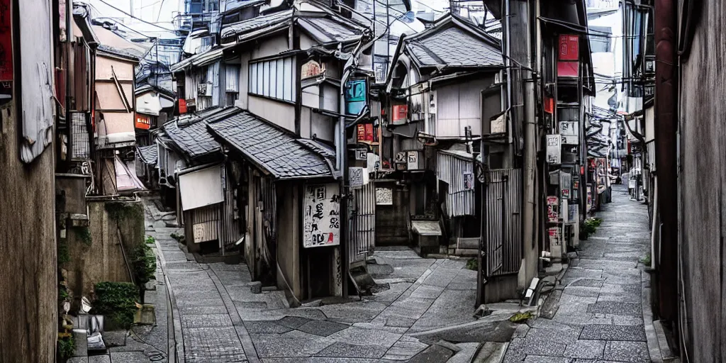 Image similar to japanese city back alleys by robert hubert