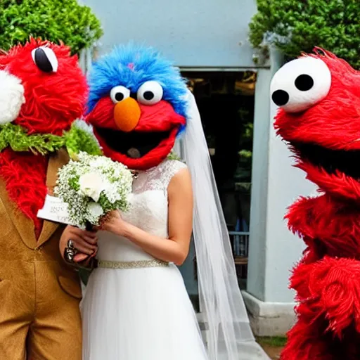 Image similar to elmo and cookie monster getting married