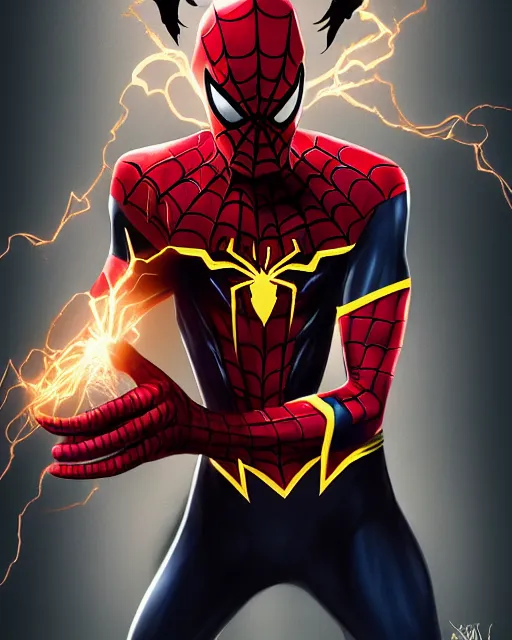 Image similar to spiderman as the flash with the venom symbiote, dynamic lighting, fantasy concept art, trending on art station, stunning visuals, creative, cinematic, ultra detailed