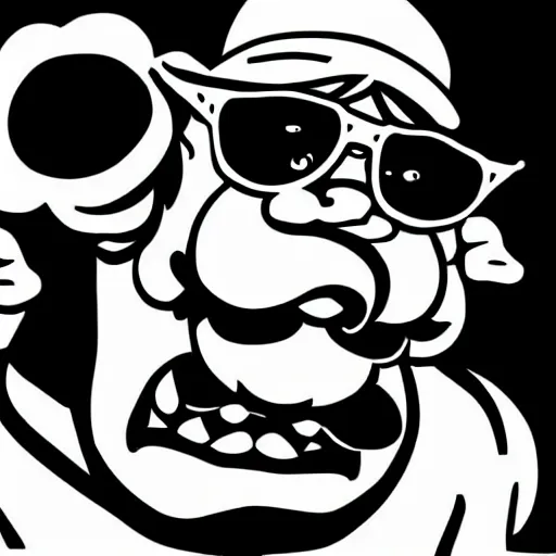 Prompt: Wario in style of fear and loathing in las vegas,black and white