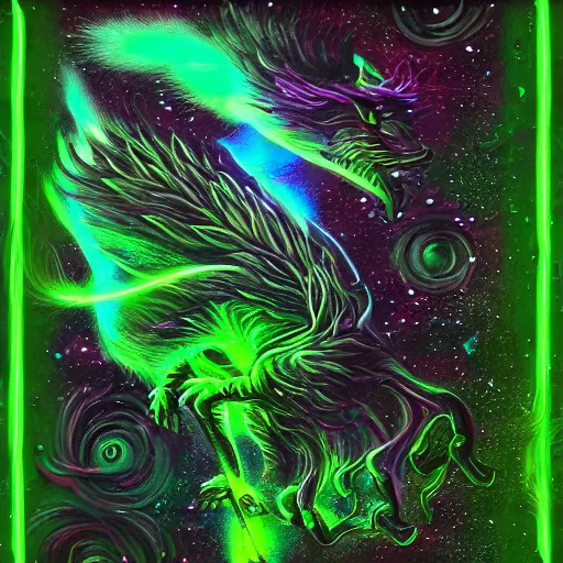 Image similar to visible environment soon, the 8 k, neon green, luxury, dramatic lighting, old man fell cosmic dragon korgi, photorealistic digital painting